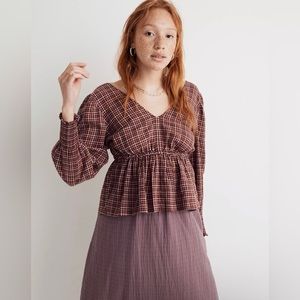 NWOT Madewell Tie-Back Plaid Blouse